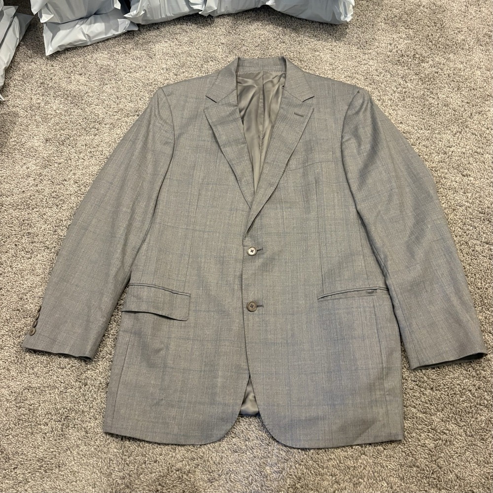 ERMENEGILDO ZEGNA wool gray window pane plaid suit jacket blazer size 54L 44L US